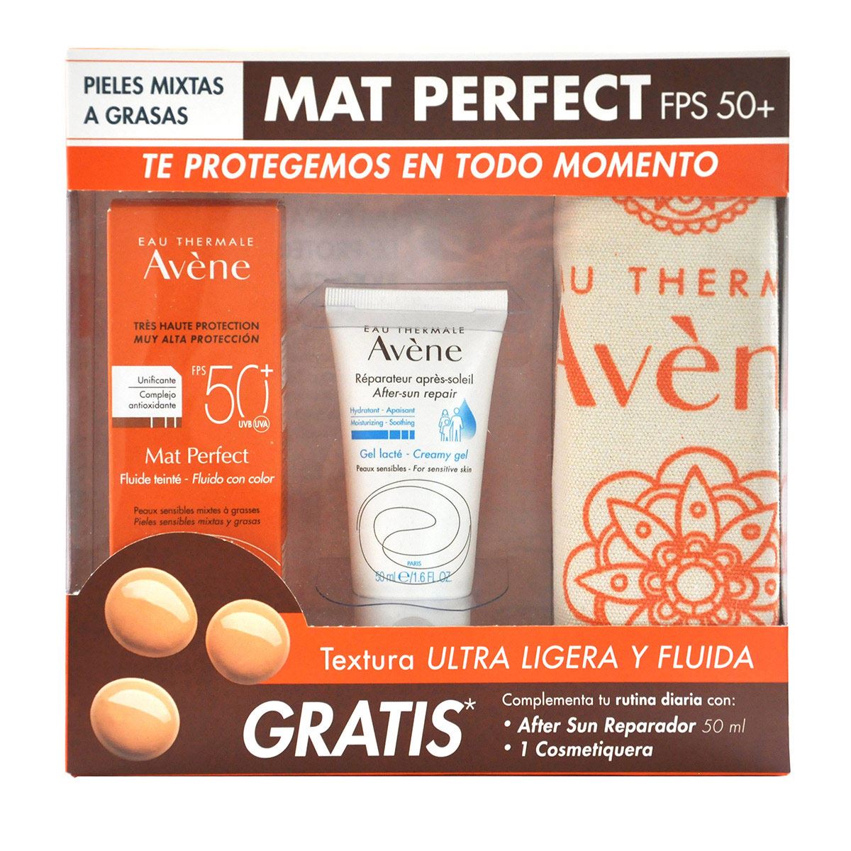 Kit Avene Mat Perfect+After Sun+Cosmetiquera