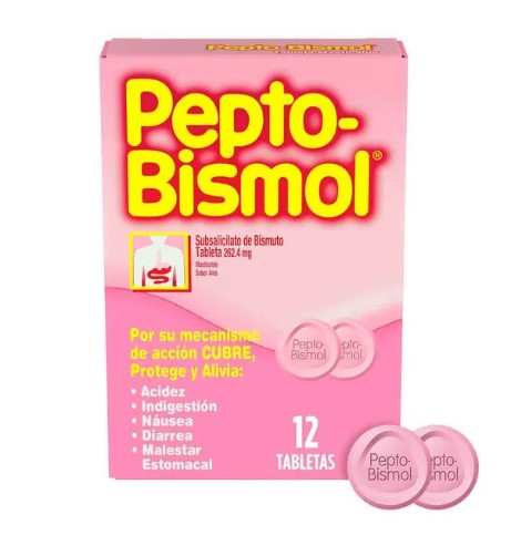 Pepto Bismol {Subsalicilato De Bismuto) Mast 262.4Mg Con 12 Tabletas