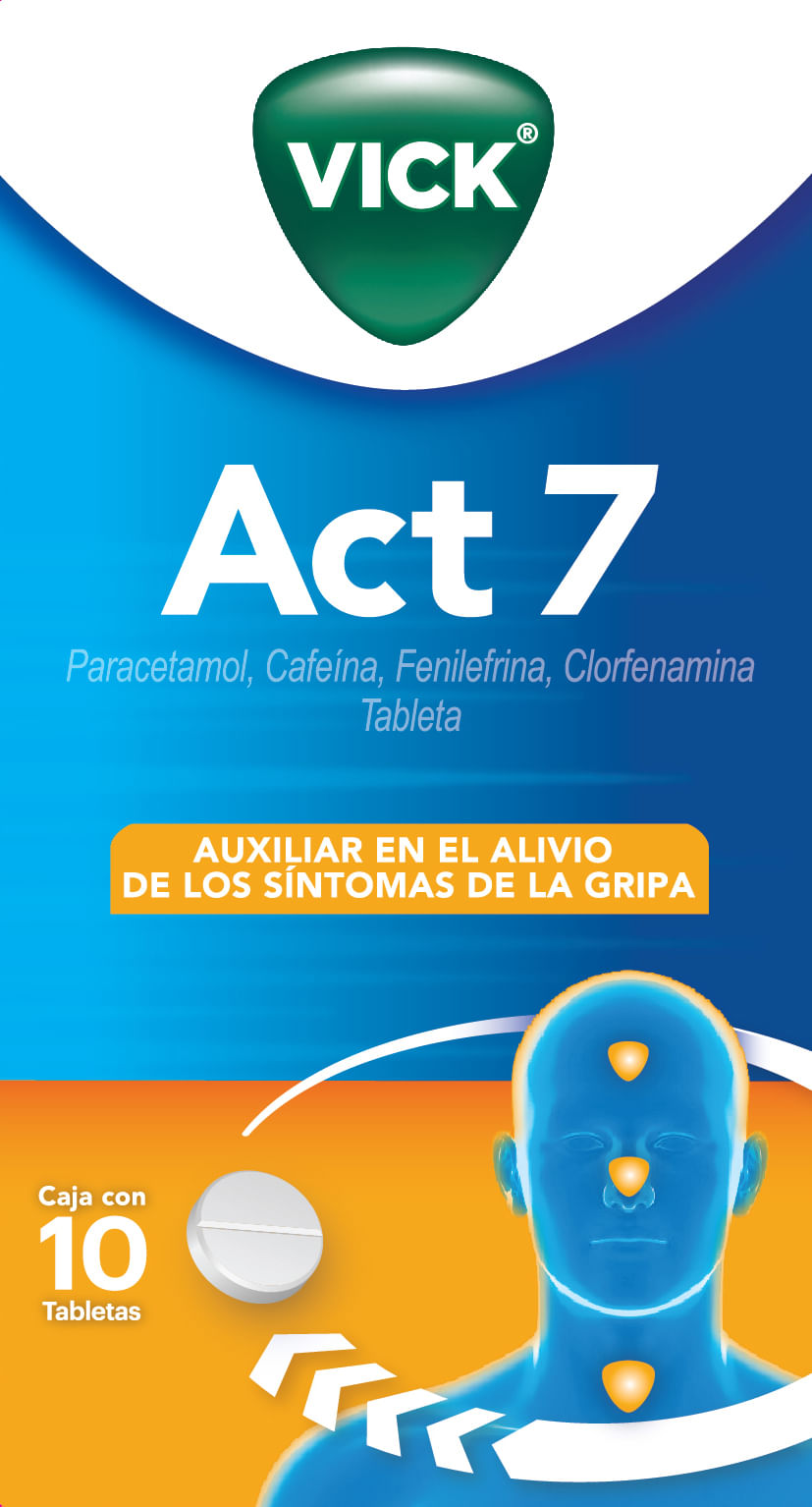 Vick Act 7 500Mg/25Mg/5Mg/4Mg Con 10 Tabletas (Paracetamol/Cafeina/Fenilefrina/Clorfenamina)