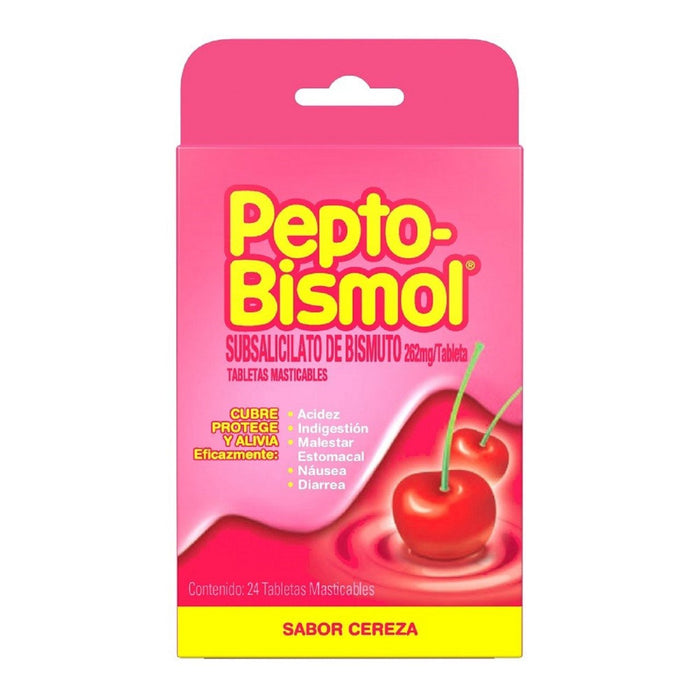 Pepto Bismol Mast 262Mg Con 24 Cereza Tabletas (Subsalicilato De Bismuto)