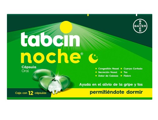 Tabcin Noche 250Mg/10Mg/6.25Mg/5Mg 12 Capsulas (Paracetamol/Dextrometorfano/Doxilamina/Fenilefrina)