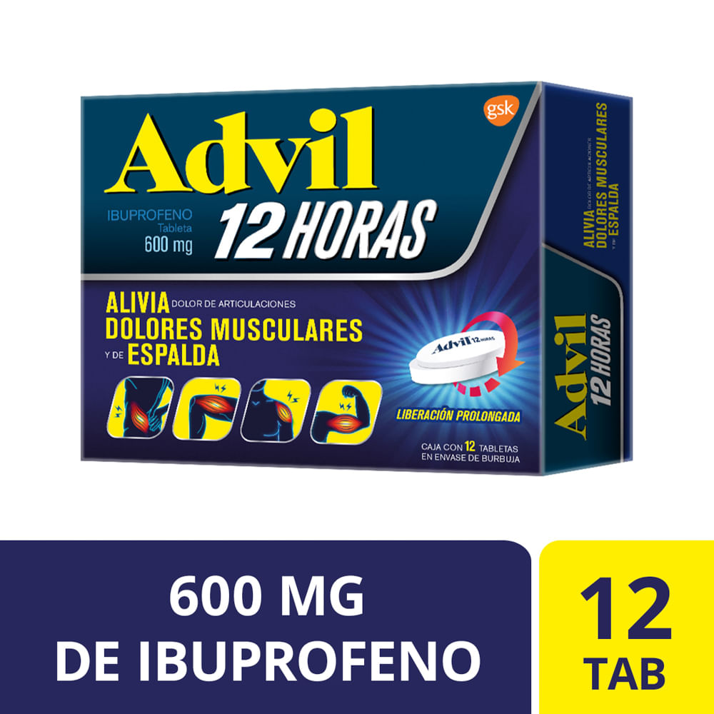 Advil 12H 600Mg Con 12 Tabletas (Ibuprofeno)