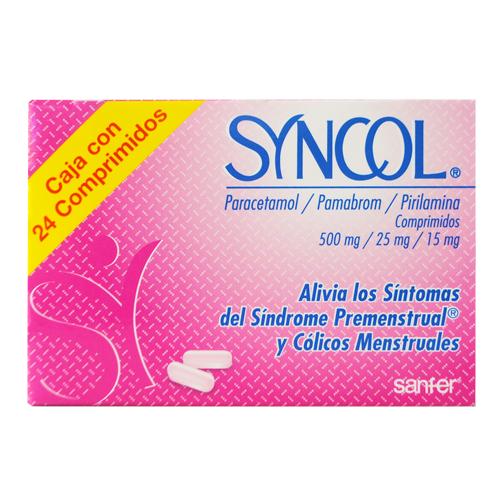 Syncol 500Mg/25Mg/15Mg Con 24 Comprimidos (Paracetamol/Pamabrom/Pirilamina)