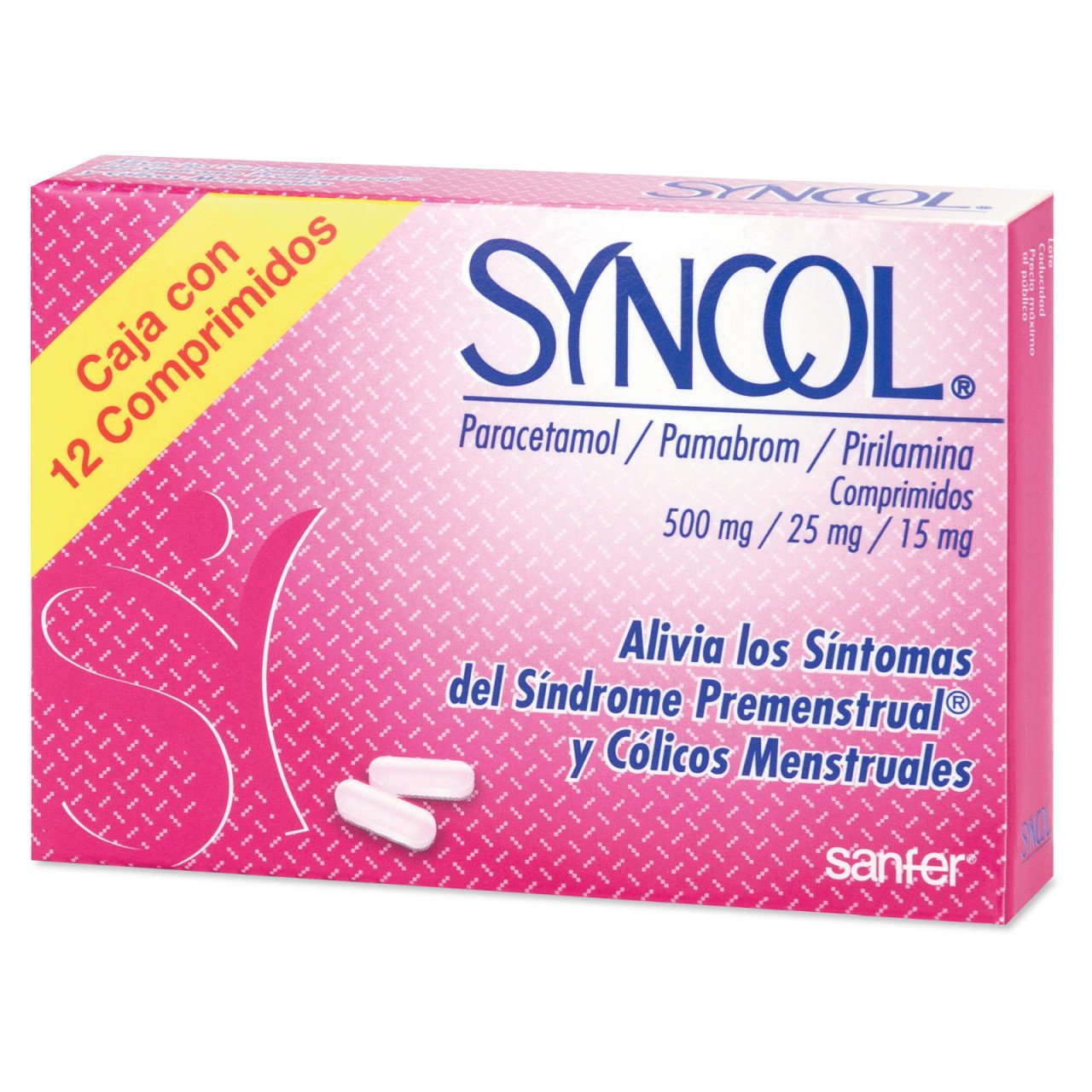 Syncol 500Mg/25Mg/15Mg Con 12 Comprimidos (Paracetamol/Pamabrom/Pirilamina)