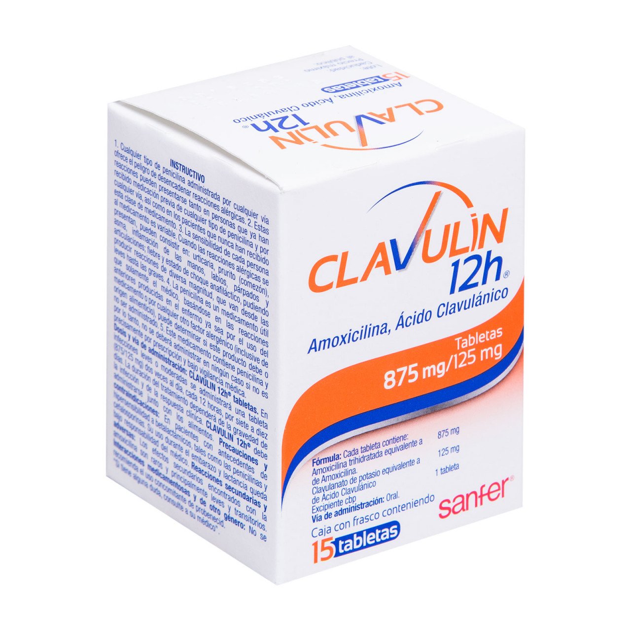 Clavulin 12H 875Mg/125Mg Con 15 Tabletas (Amoxicilina/Ac Clavulanico)