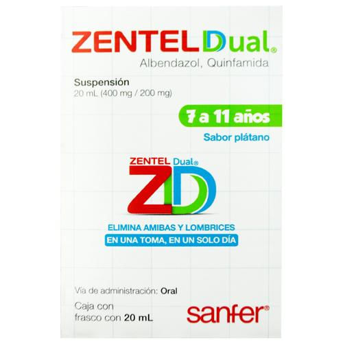 Zentel Dual Infantil Suspensión 400Mg/200Mg 20Ml (Albendazol/Quinfamida)