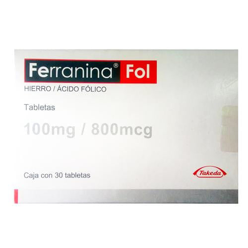 Ferranina Fol Grageas 100Mg/800Mcg Con 30 (Hierro/Acido Folico)