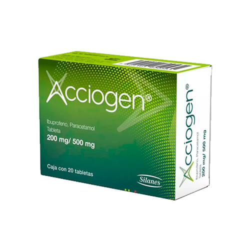 Acciogen 200Mg/500Mg Con 20 Tabletas (Ibuprofeno/Paracetamol)