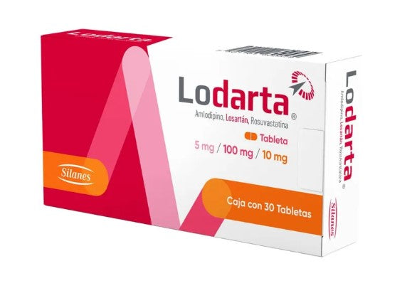 Lodarta 5Mg/100Mg/10Mg Con 30 Tabletas (Amlodipino/Losartan/Rosuvastatina)