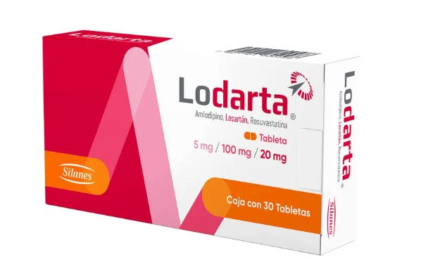 Lodarta 5Mg/100Mg/20Mg Con 30 Tabletas (Amlodipino/Losartan/Rosuvastatina)