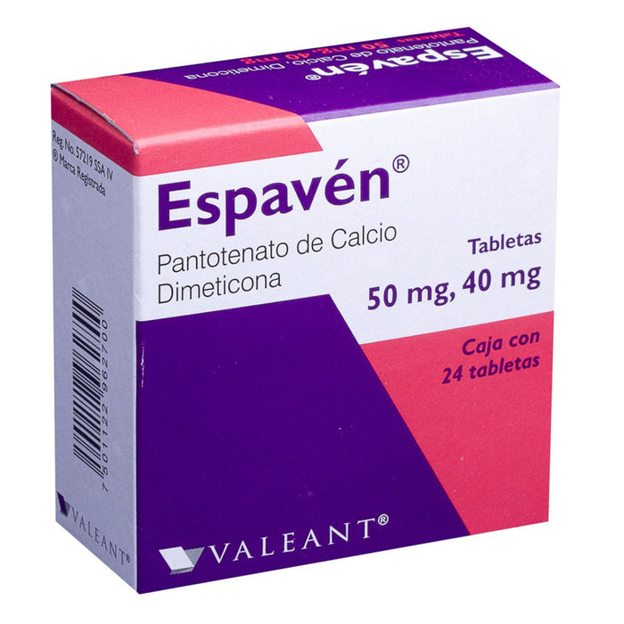 Espaven 50Mg/40Mg Con 24 Tabletas (Pantotenato Calcico/Dimeticona)