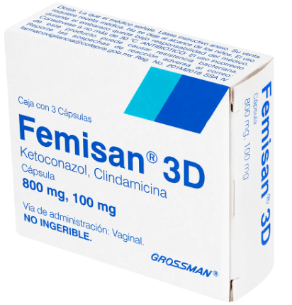 Femisan 3D Vaginal 800Mg/100Mg Con 3 Capsulas (Ketoconazol/Clindamicina)