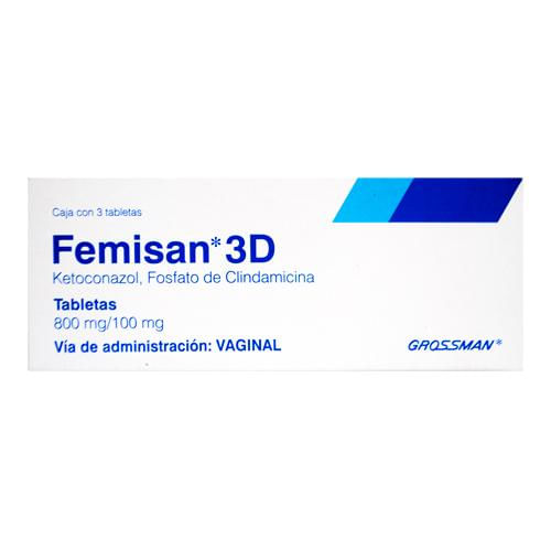 Femisan 3D Vaginal 800Mg/100Mg Con 3 Tabletas (Ketoconazol/Clindamicina)