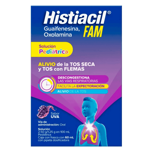 Histiacil Fam Ped Solución 2.5G/1.25G 60Ml (Guaifenesina/Oxolamina) - WeCare Pharma