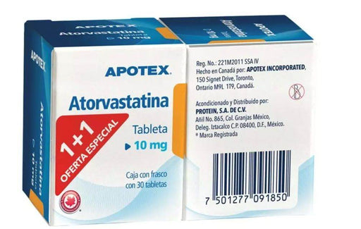Atorvastatina 10Mg Con 30+30 Apotex Tabletas - WeCare Pharma