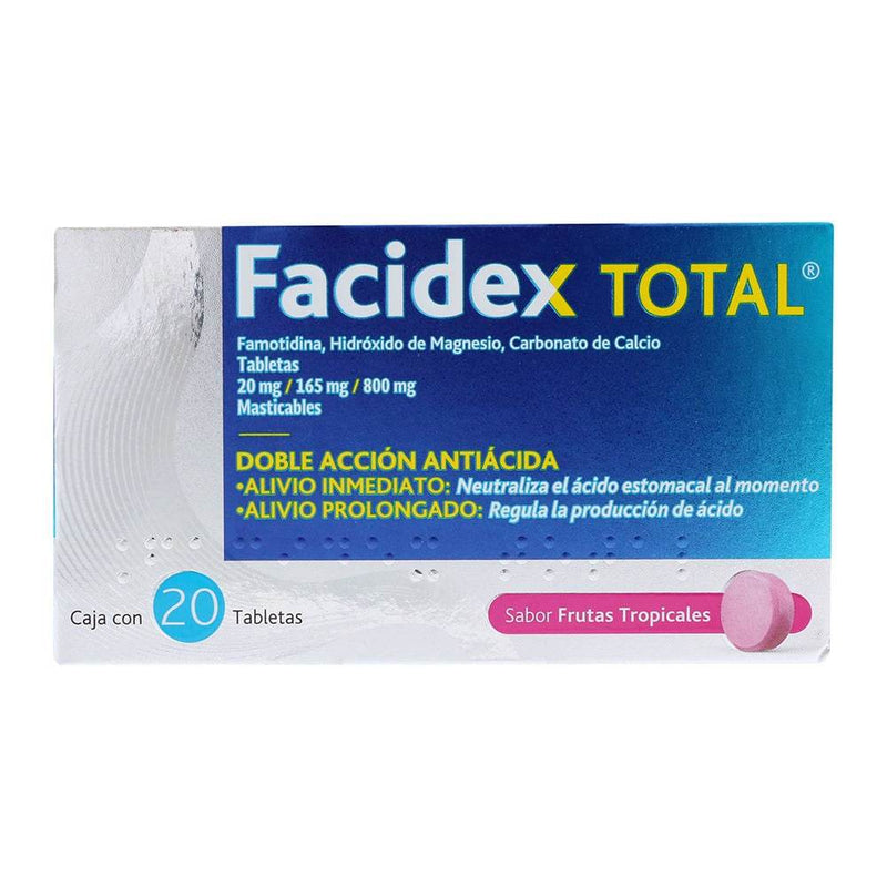 Facidex Total 20Mg/165/800Mg Con 20 Tabletas (Famotidina/Hidroxido De Magensio/Carbonato De Calcio) - WeCare Pharma