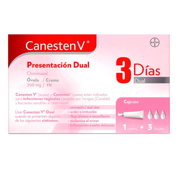 Canesten V Dual 3 Dias Ovulo 200Mg Crema 1% 30G (Clotrimazol)