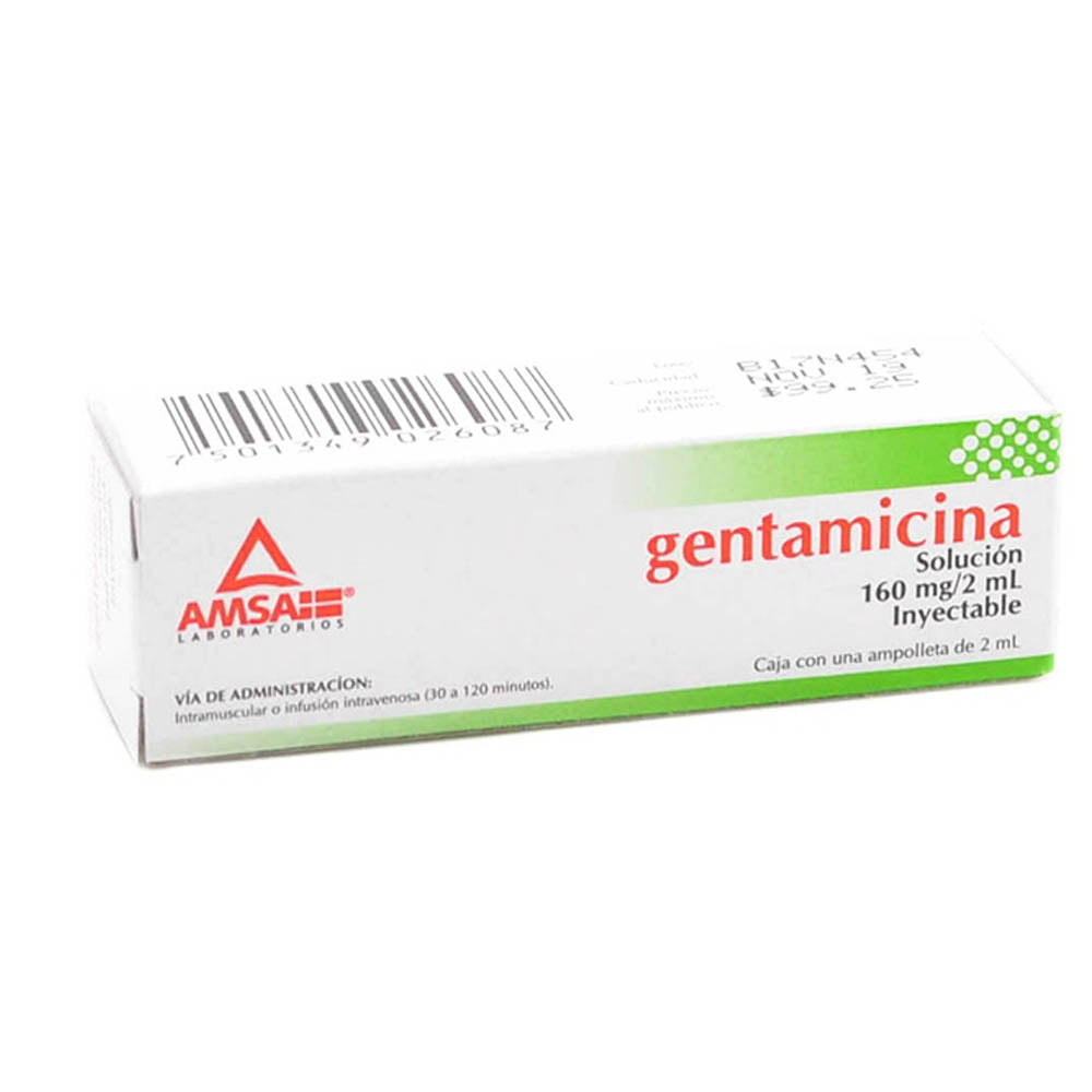 Gentamicina 160Mg/2Ml Con 1 Amsa Ampulas