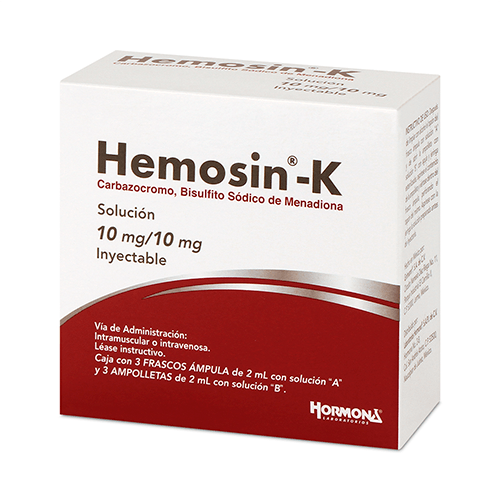 Hemosin-K 10Mg/5Ml Con 3 Ampulas (Carbazocromo/Bisulfito Sodico De Menadiona)