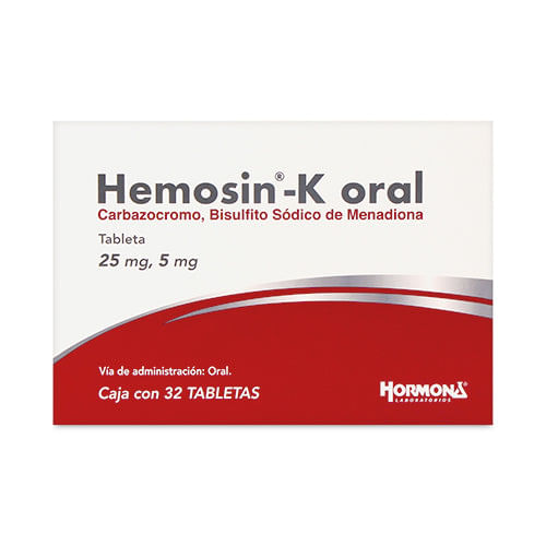 Hemosin-K Oral 25Mg/5Mg Con 32 Tabletas (Carbazocromo/ Bisulfito Sodico De Mediadiona)