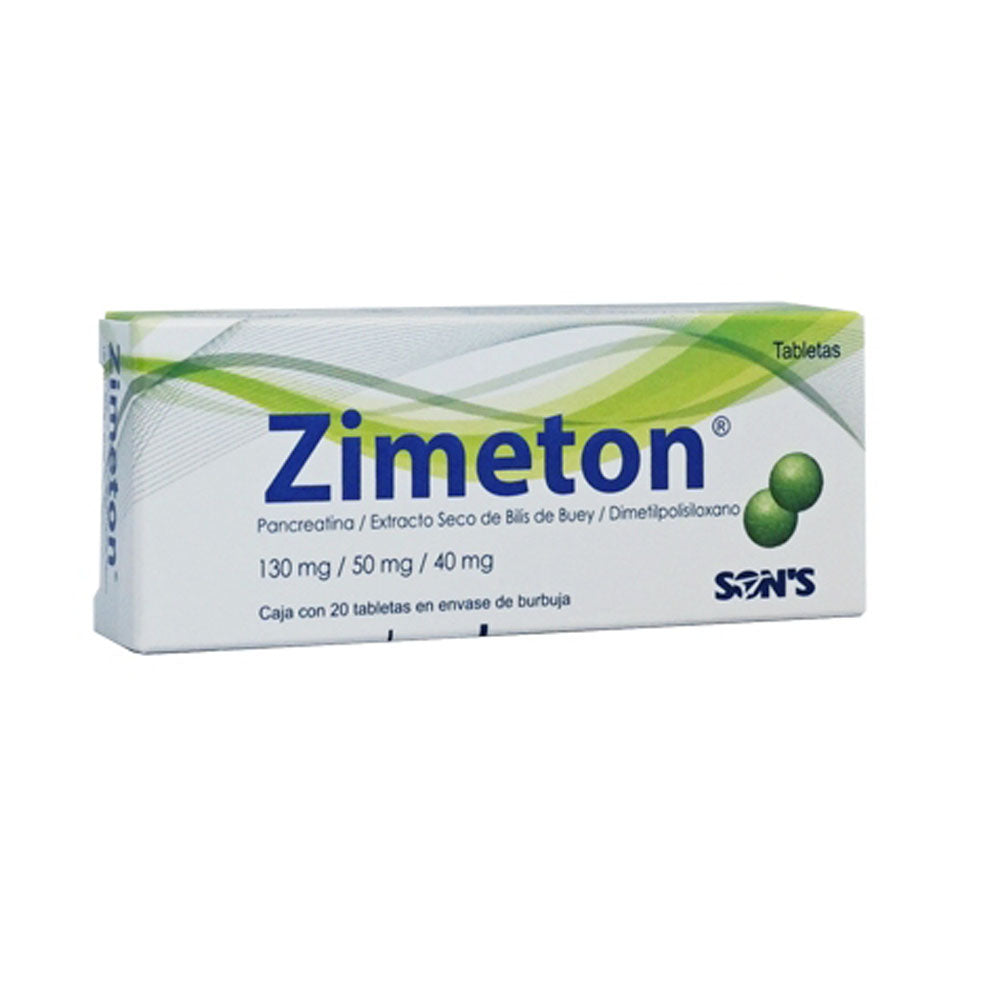 Zimeton 130Mg/50Mg/40Mg Con 20 Tabletas (Pancreatina Dimeticona)