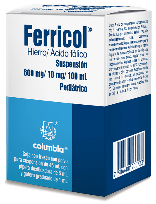Ferricol Ped Suspensión 600Mg/10Mg/100Ml 45Ml (Hierro/Acido Folico) - WeCare Pharma