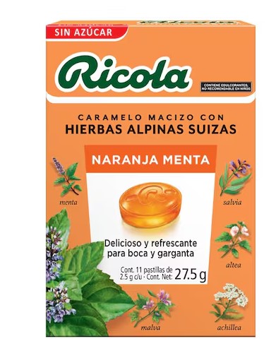 Caramelo Ricola Pastillas 27.5G Con 11 Naranja-Menta (Hierbas Alpinas Suizas)