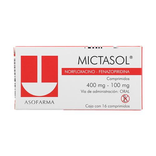 Mictasol 400Mg/100Mg Con 16 Tabletas (Norfloxacino/Fenazopiridina)