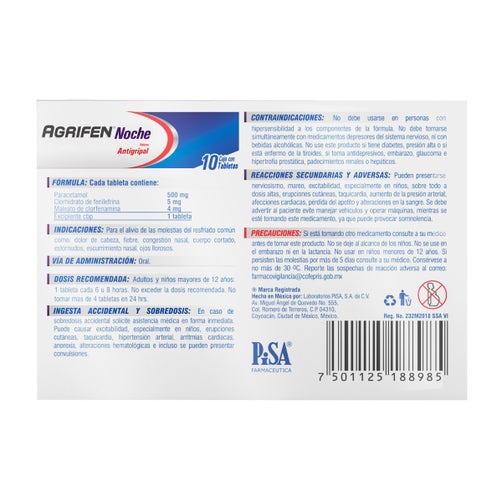 Agrifen Noche Tabletas 500/5/4Mg Con 10 7501125188985 reverso 1