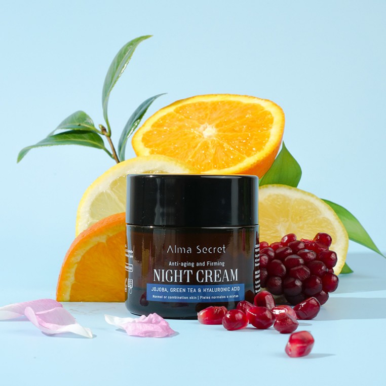 Alma Secret Crema De Noche Antiedad Y Reparadora Con Jojoba, Té Verde Y Ácido Hialurónico 50 Ml, naranja limon 8436568711188