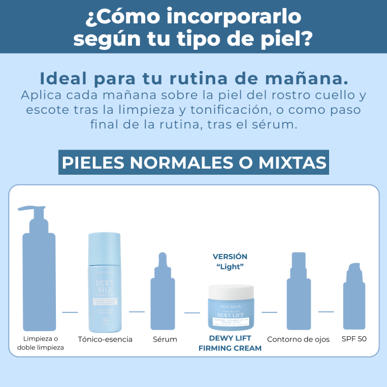 Alma Secret Dewy Lift Light Crema De Día Reafirmante Para Piel Normal A Mixta Con Exosomas 2% 50 Ml 8436568714363 tipos de piel