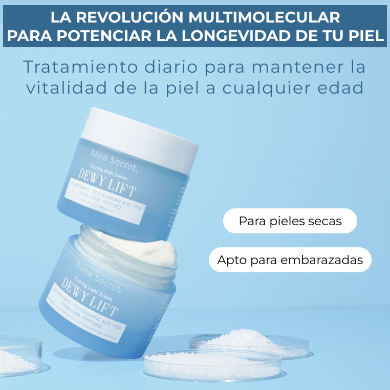 Alma Secret Dewy Lift Rich Crema De Día Reafirmante Para Piel Seca Con Exosomas 2% 50 Ml, la revolución multimolecular para potenciar la longevidad de tu piel 8436568714356