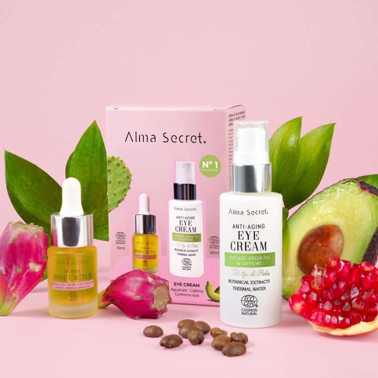 Alma Secret Kit Contorno De Ojos Con Aguacete, Cafeina Y Té Verde 30 Ml+Mini Rose Cactus 10 Ml ingredientes naturales 8436568713830