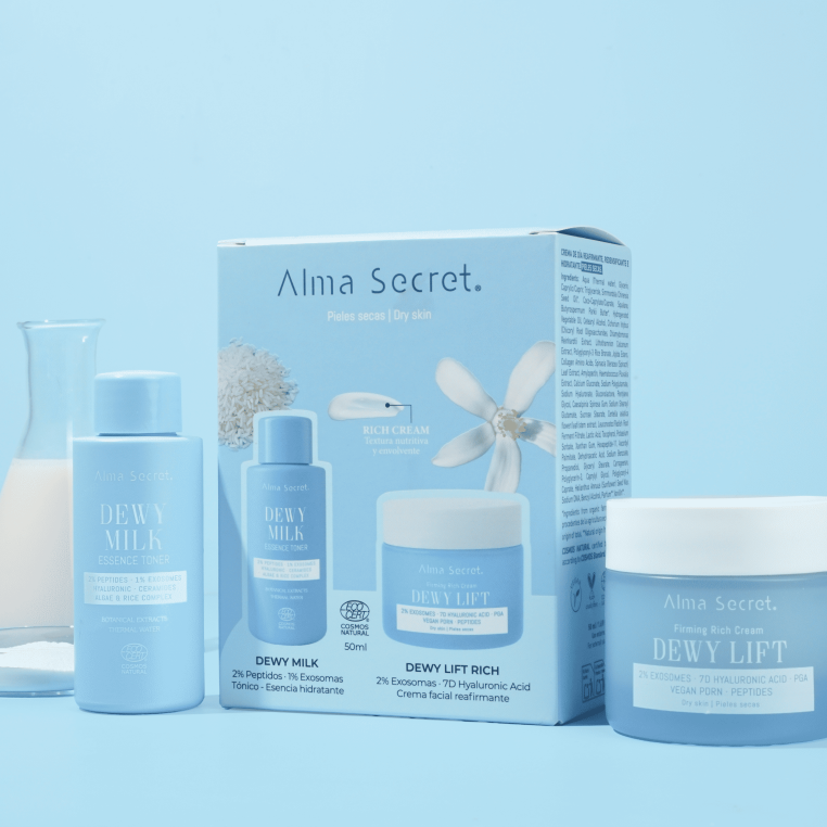Alma Secret Kit Dewy Lift Rich Crema De Día Reafirmante Para Piel Seca 50 Ml+Dewy Milk Essence 50Ml 8436568714424 Milk