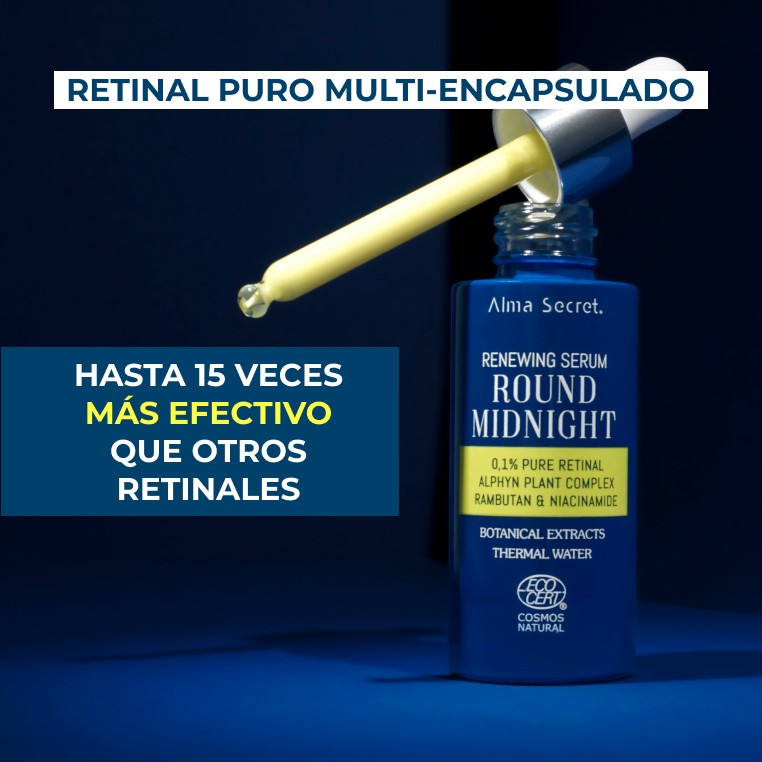 Alma Secret Round Midnight Sérum Facial Con Retinal Puro 0.1% Y Niacinamida 30 Ml, retinal puro multi-encapsulado 8436568713038