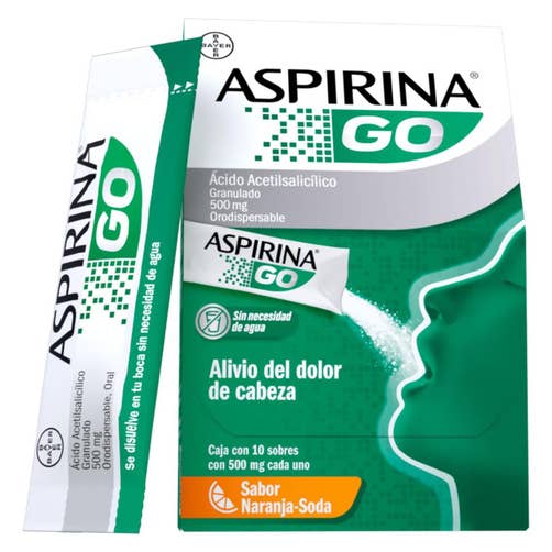Aspirina Go Sin Agua 10 Sobres 500 Mg Sabor Naranja Soda 7501008499245 frente 2