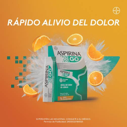 Aspirina Go Sin Agua 10 Sobres 500 Mg Sabor Naranja Soda 7501008499245 promo 1