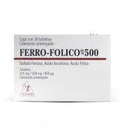 Ferro-Folico 525Mg/500Mg/800Mcg Con 30 Tabletas (Sulfato Ferroso/Acido Ascorbico/Acido Folico) - WeCare Pharma