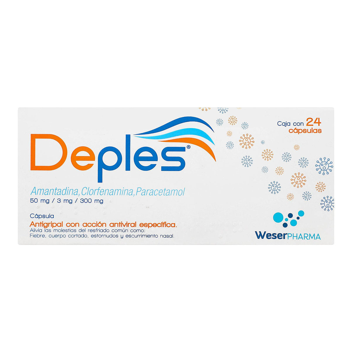 Deples (Amantadina/Clorfenamina/Paracetamol) 50/3/300Mg Capsulas Con 2 ...