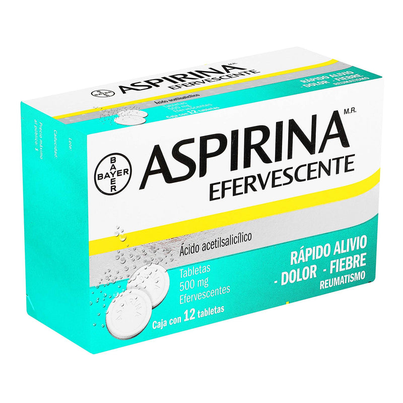 Aspirina Efervecente Vescente 500Mg Con 12 Tabletas (Acido Acetilsalicilico) - WeCare Pharma