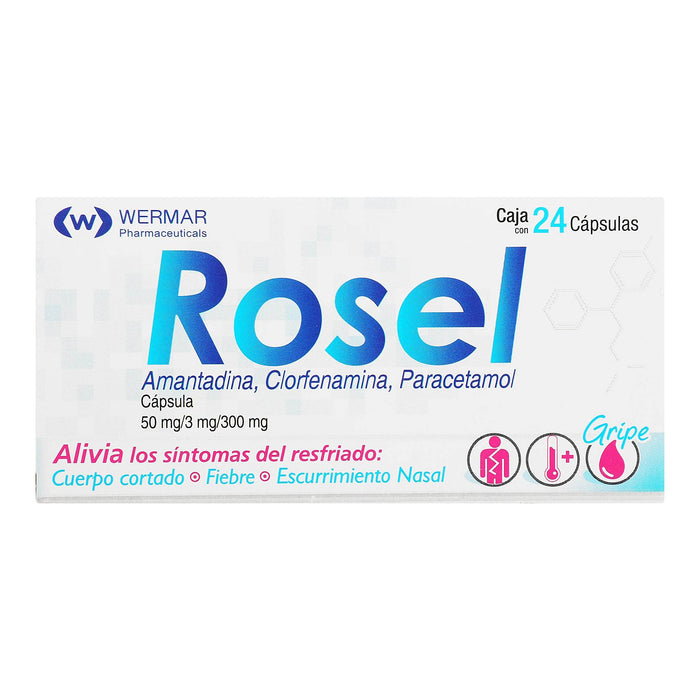 Rosel 50Mg/3Mg/300Mg Con 24 Tabletas (Amantadina/Clorfenamina/Paracetamol) - WeCare Pharma