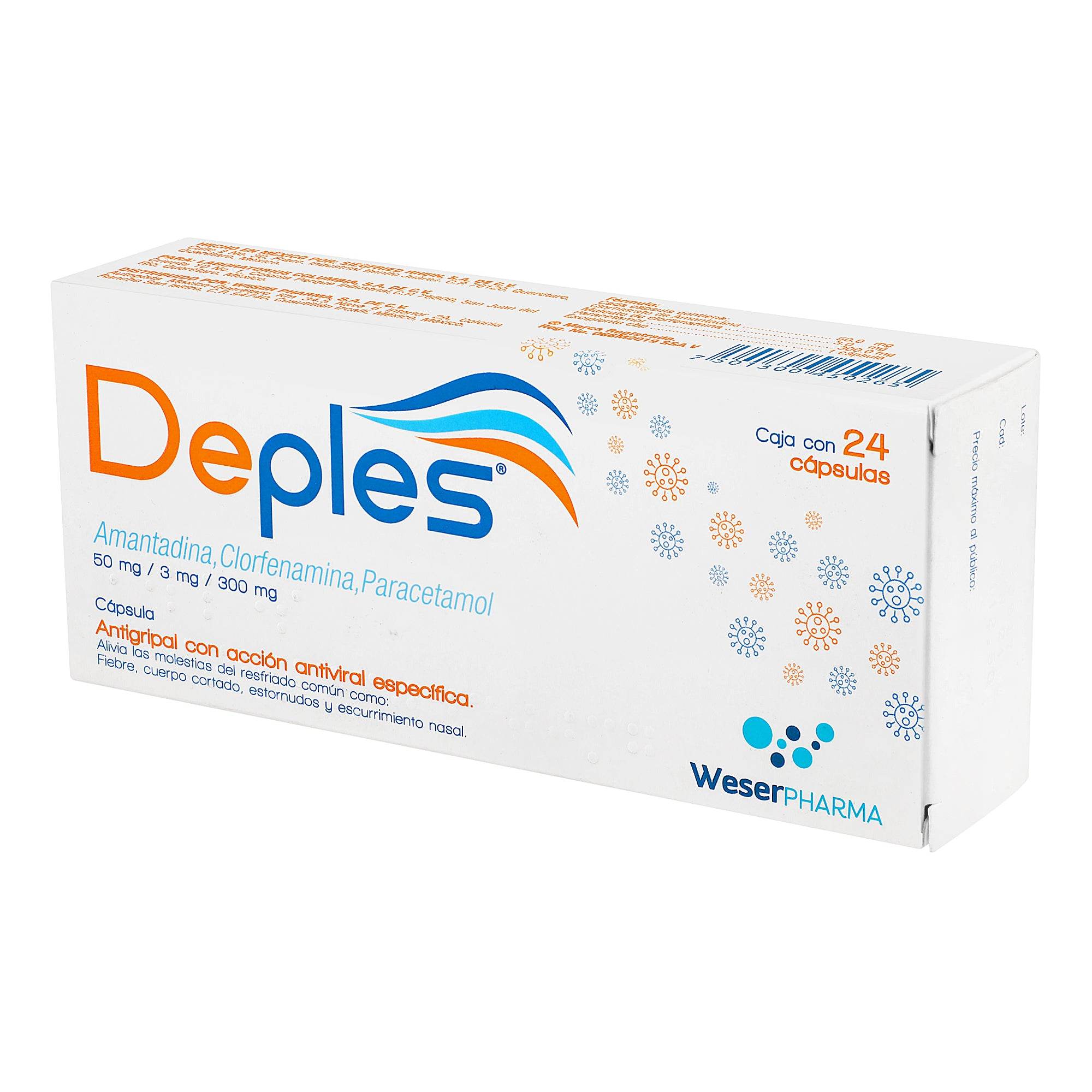 Deples (Amantadina/Clorfenamina/Paracetamol) 50/3/300Mg Capsulas Con 2 ...