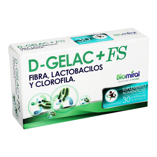 D-Gelac+Fs 495Mg Con 30 Capsulas (Fibra/Probioticos/Clorofila) - WeCare Pharma