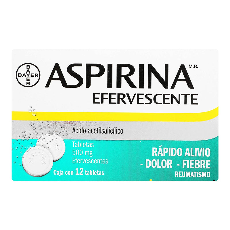 Aspirina Efervecente Vescente 500Mg Con 12 Tabletas (Acido Acetilsalicilico) - WeCare Pharma