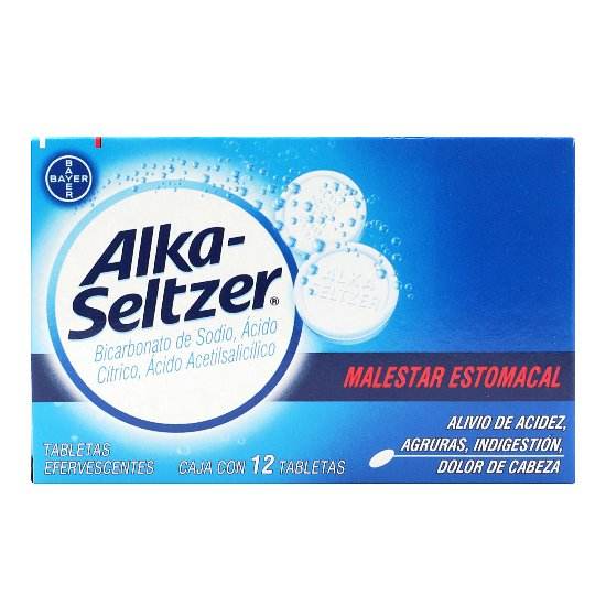 Alka-Seltzer Efervecente V 1.98G/1G/324Mg 12 Tabletas (Bicarbonato/Ac Citrico/ Ac Acetilsalicilico) - WeCare Pharma