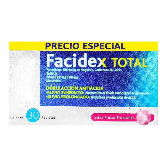 Facidex Total 20Mg/165/800Mg Con 30 Tabletas (Famotidina/Hidroxido De Magensio/Carbonato De Calcio) - WeCare Pharma