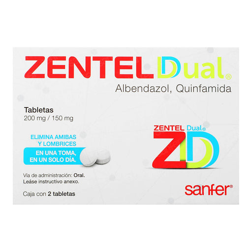 Zentel Dual 200Mg/150Mg Con 2 Tabletas (Albendazol/Quinfamida) - WeCare Pharma
