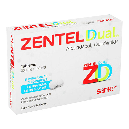 Zentel Dual 200Mg/150Mg Con 2 Tabletas (Albendazol/Quinfamida) - WeCare Pharma