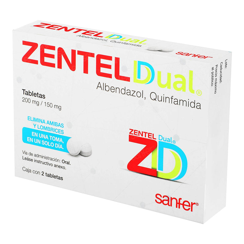 Zentel Dual 200Mg/150Mg Con 2 Tabletas (Albendazol/Quinfamida) - WeCare Pharma