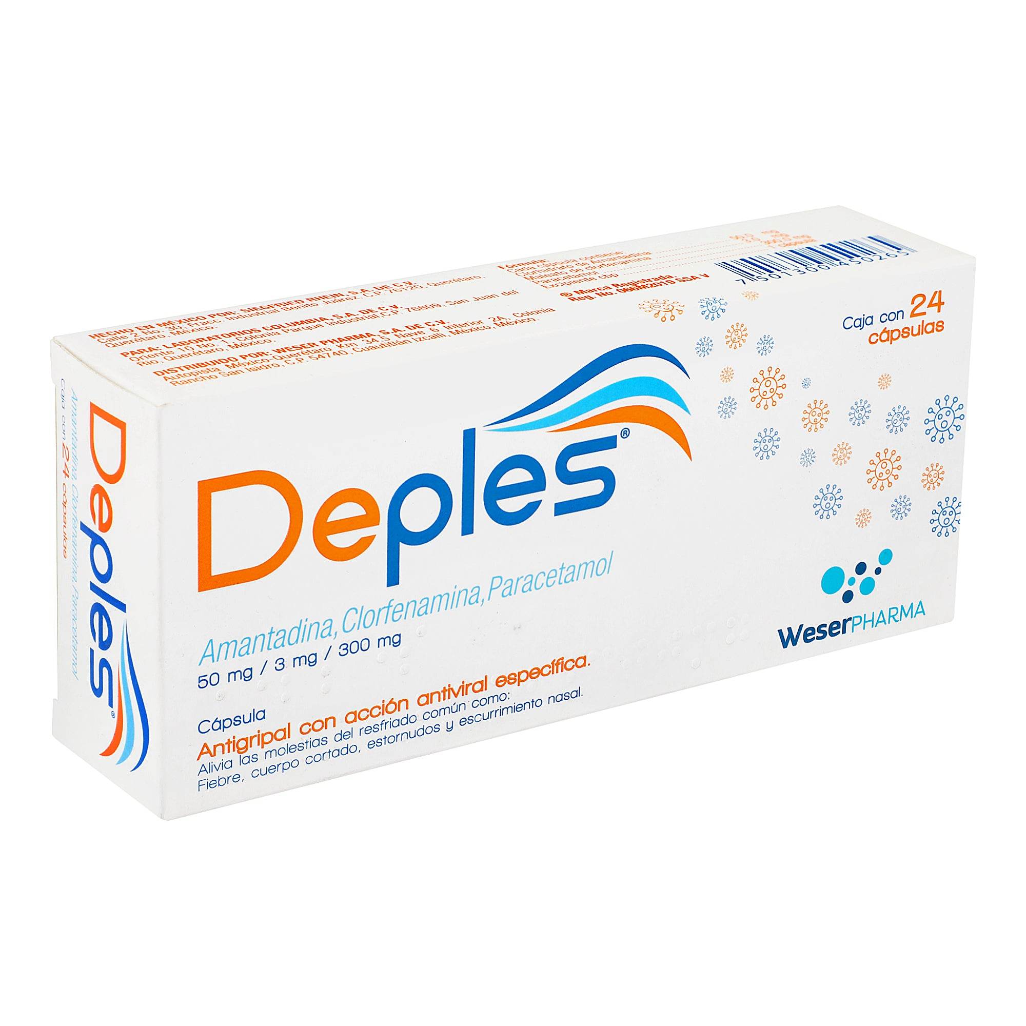 Deples Deples (Amantadina/Clorfenamina/Paracetamol) 50/3/300Mg Capsulas Con 2 ...
